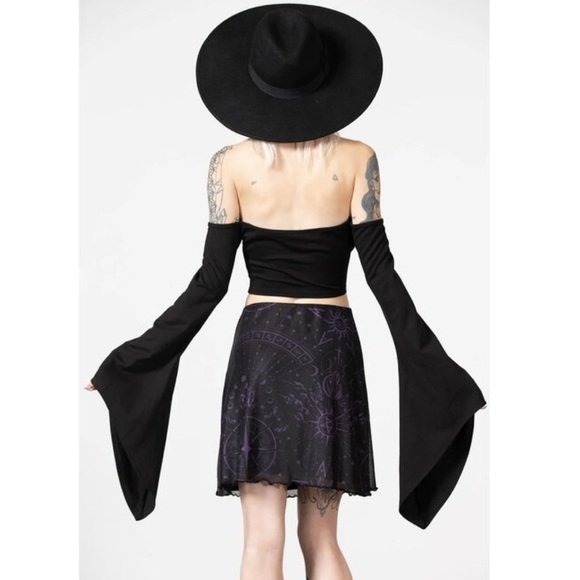 Killstar Dresses & Skirts - Killstar | Dolls Kill Trevea Zodiac Black Purple Lettuce Edge Mini Skirt Size L